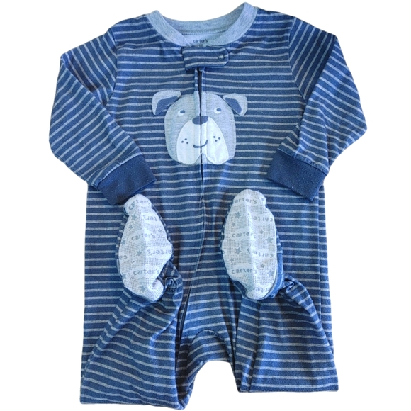 Carter's Other - 🍁2/$7🍁CARTER'S Dark and Light Grey Striped Dog Full Zip Sleeper Pajamas